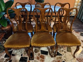 Lote de 6 sillas de comedor de madera maciza nogal