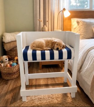 Letto rialzato in legno per cani di piccola taglia