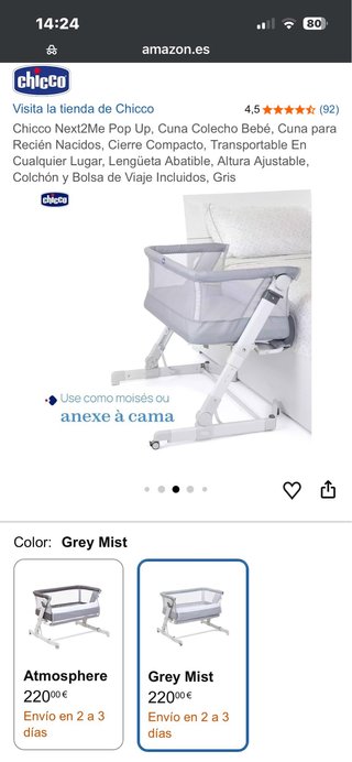 Culla Colecho Chicco Next2Me Pop Up Grigio