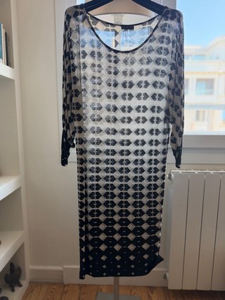 Vestido elegante italiano gris y negro T. L