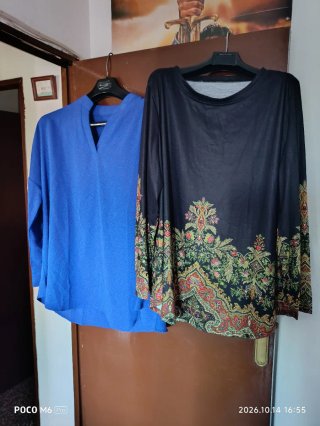 Blusas manga larga azul y multicolor