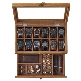 SONGMICS Scatola per Orologi 12 Scomparti Noce