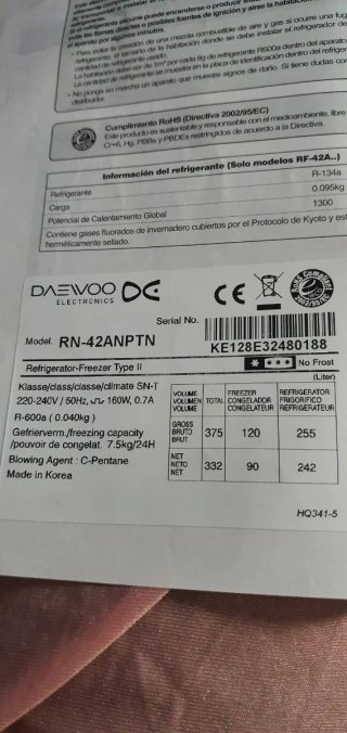 Cajones y bandeja frigorífico Daewoo RN-42ANPTN