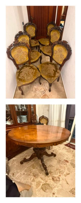 Tavolo rotondo con 6 sedie in legno