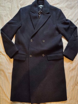 Abrigo largo azul marino. H&M. Lana. T.48. Chico