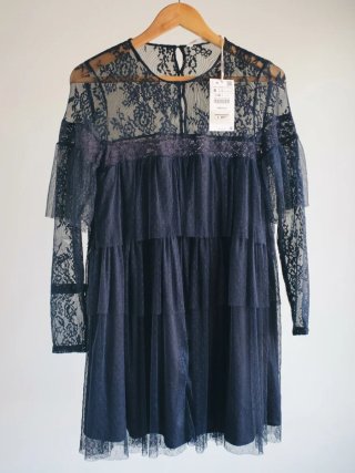 Vestido Zara Negro de Encaje Talla S