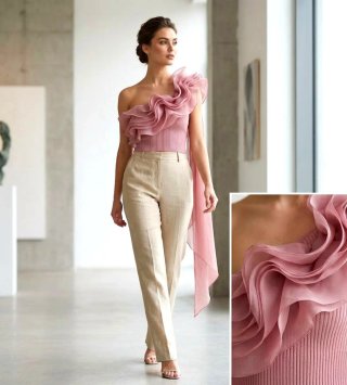 Top talla S Zara Rosa con Volantes