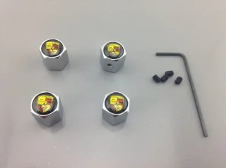 Tapones antirrobo válvulas llantas Porsche cromado