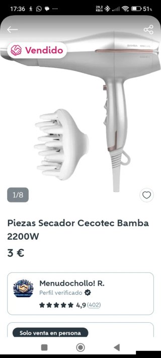 Difusor y tapa trasera secador Cecotec Bamba 2200W