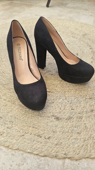 Zapatos de tacón ancho negros Tulipano Talla 38