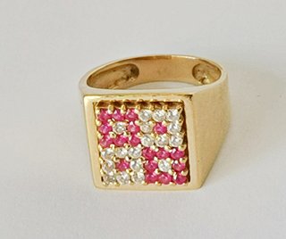 Anillo Sello Oro 18k Rubíes y Circonitas 7.6gr