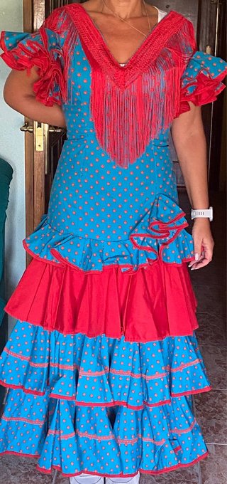 Vestido Flamenca Azul turquesa y fucsia