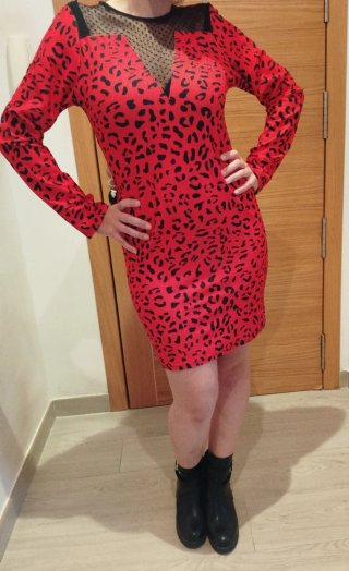 Vestido animal print rojo y negro