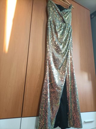 Vestido largo lentejuelas dorado y plateado
