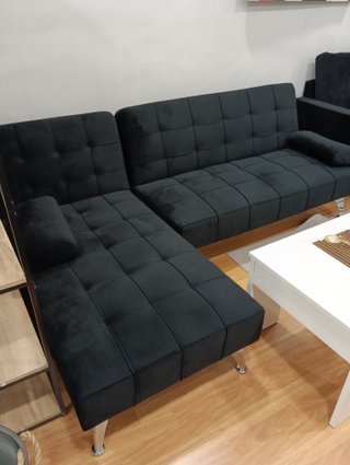 Sofá en L de Terciopelo Negro
