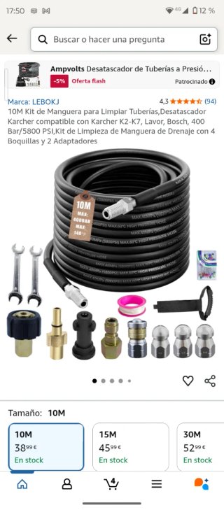 Kit Manguera Desatascador Tuberías 10M