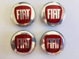 4 tapas llantas Fiat rojo plata 60 mm