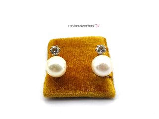 pendientes oro 18k con piedra con diamante,perla