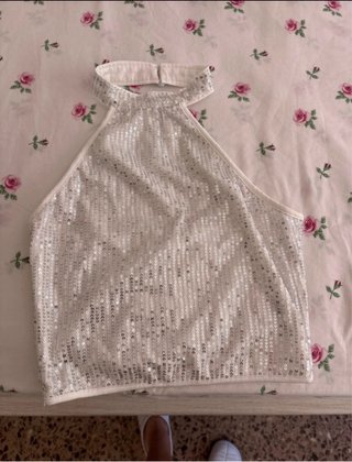Top lentejuelas halter blanco