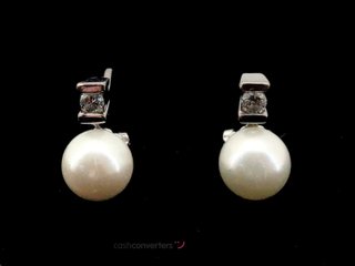 pendientes oro 18k con piedra con diamante,perla