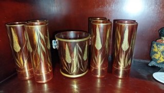 Set de 5 Vasos y Cubitera de Cristal