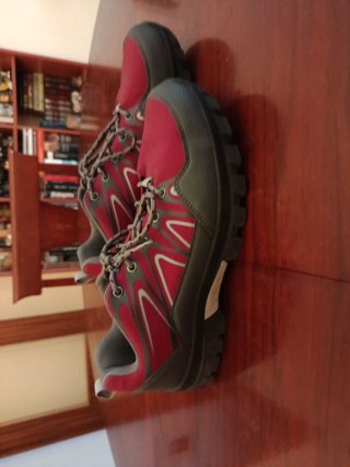 Zapatos de trekking grises y rojos