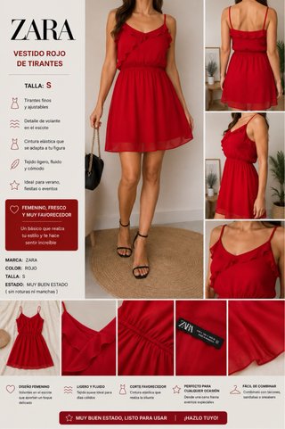 Vestido Rojo Zara Tirantes Talla S