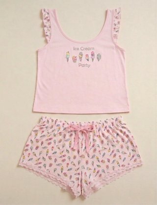 Pijama Rosa con Estampado de Helados