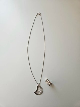 Collar y Anillo Luna y Estrellas Plata