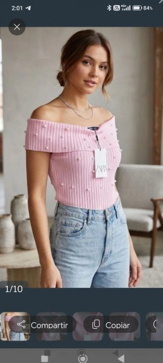 Top Zara Rosa Perlas
