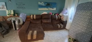 Sofá Chaiselongue Marrón y Beige