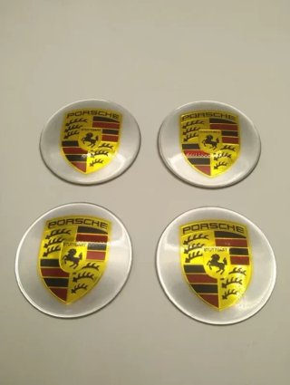 4 chapas de centro de llantas Porsche 65 mm plata
