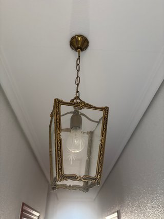 Lámpara colgante antigua de latón y cristal