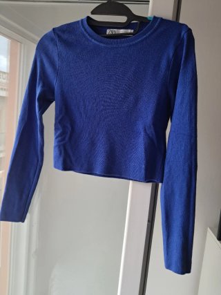 Jersey crop top punto Zara azul