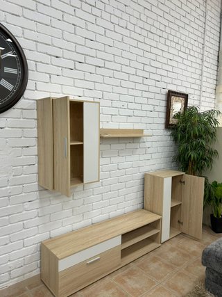 Mueble TV grande roble + blanco Nuevo.