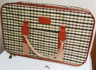 Maleta Lona Cuadros Marrón Beige NUEVA