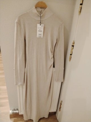 Vestido Midi Zara Beige Talla S