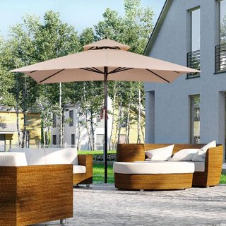 Parasol Jardín 3x3 Doble Techo Impermeable Beige