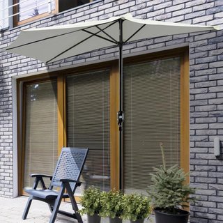 Parasol Sombrilla Semicircular Manivela Crema