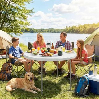 Mesa Camping Plegable 120x120 HDPE Blanca Portátil