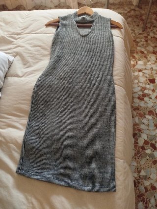 Vestido punto lana gris talla única