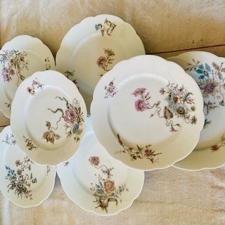 Lote de 7 platos antiguos de porcelana floral