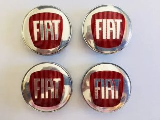 4 tapas llantas Fiat rojo plata 60 mm