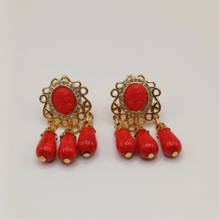 Pendientes Vintage Chapado Oro y Coral