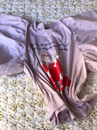 Camiseta malva Animosa con dibujo