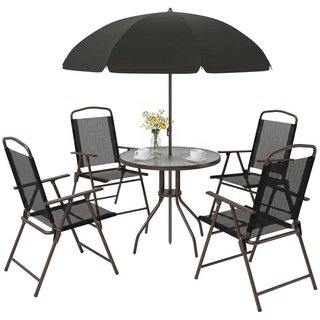 Conjunto Jardín 4 Sillas Mesa y Parasol Negro