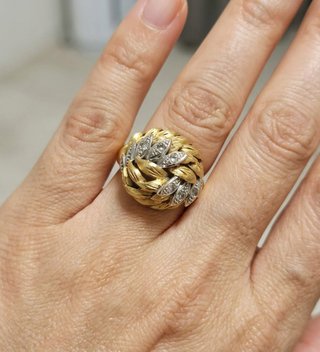 Anillo Vintage Oro Bicolor 18k Hojas Roseta 7gr