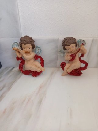 Coppia di Angeli Dipinti a Mano