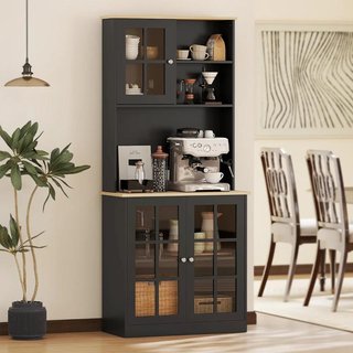 Alacena Cocina 183cm Puertas Vidrio Negra