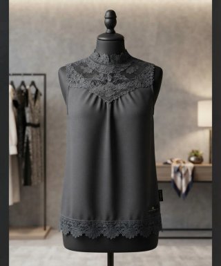 Blusa Negra sin Mangas con Encaje